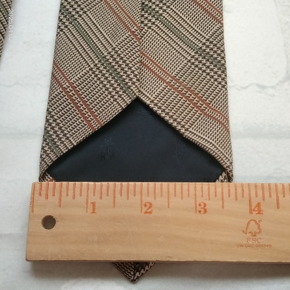 Vintage Brooks Brothers Makers Tan Khaki Silk Cotton Blend Tie  Houndstooth - Picture 5 of 8